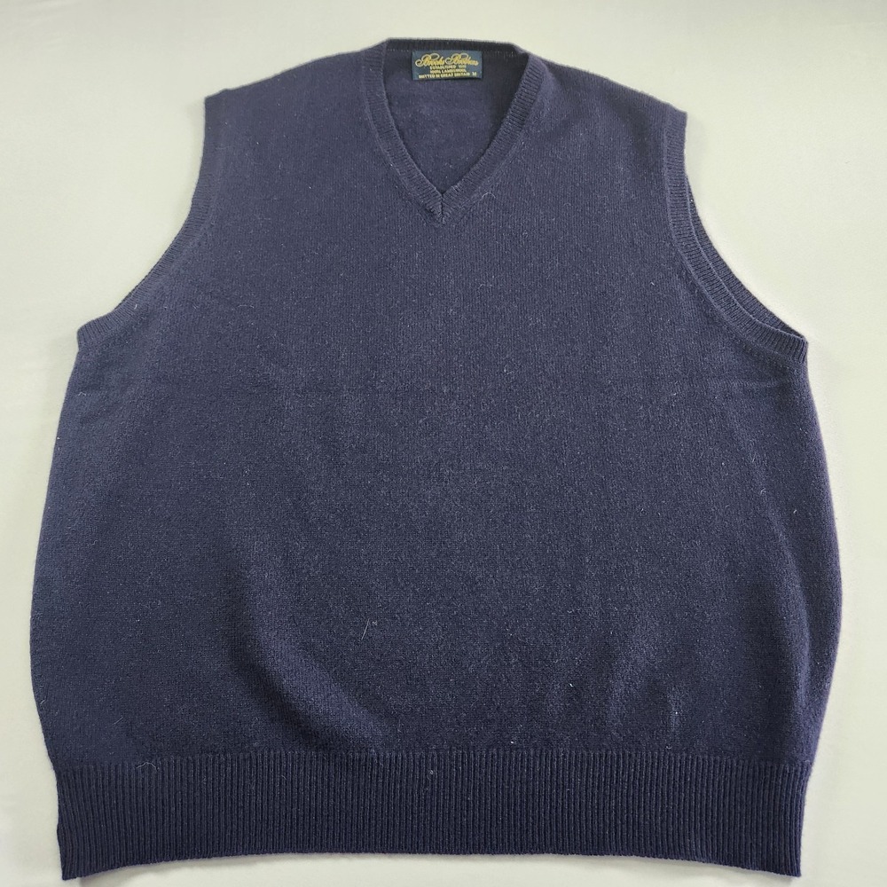 Brooks Brothers Sweater Mens M Blue Vest Knit V-neck Lambswool Great Britain